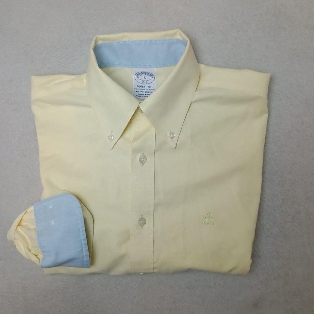 Brooks Brothers Shirt Mens S Yellow Regent Oxford Button-Down Non-Iron OCBD